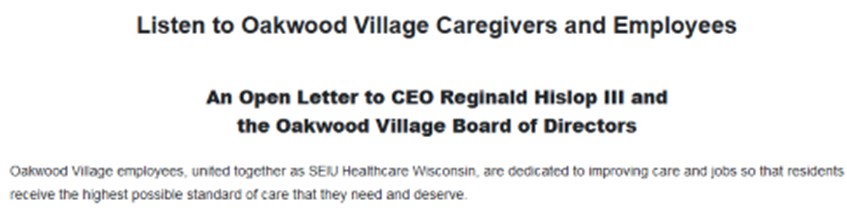 Sign Letter To Oakwood CEO & Board of Directors